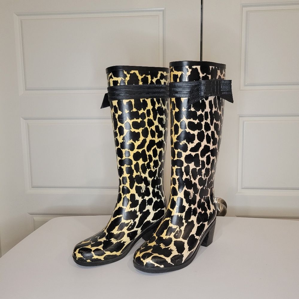 Kate Spade Black and Yellow Leopard Print Rain Boots